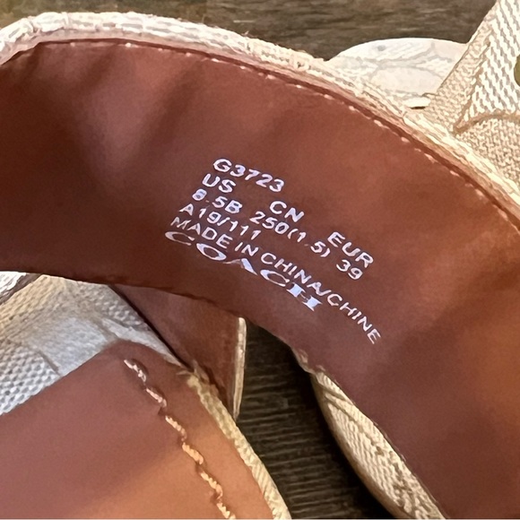 Coach Rylie Beige C Monogram Fabric Studded Leather Block Sandal Heels - Picture 9 of 12